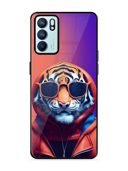 Tiger Animation Glossy Metal Phone Cover for Oppo Reno 6 (5G)