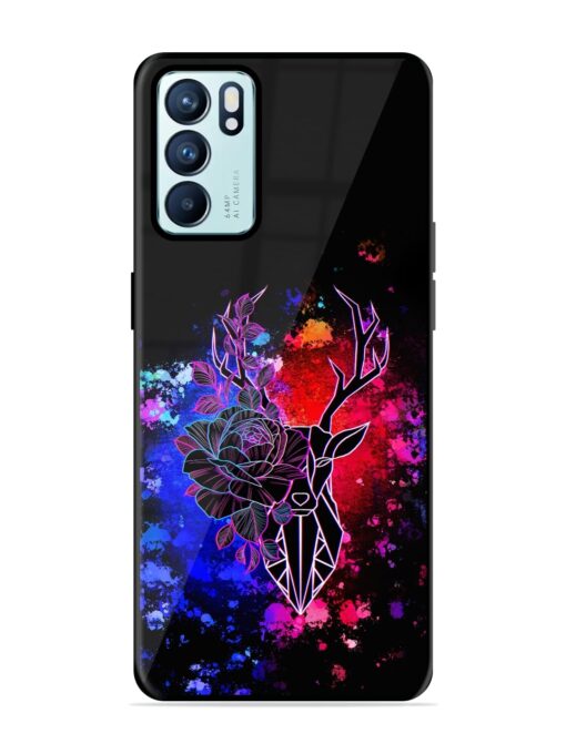 Floral Deer Art Glossy Metal Phone Cover for Oppo Reno 6 (5G) Zapvi