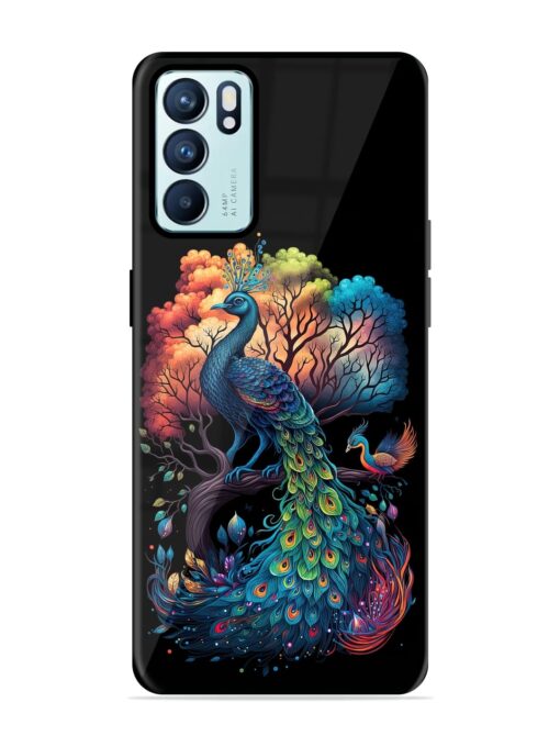 Peacock Tree Art Glossy Metal Phone Cover for Oppo Reno 6 (5G) Zapvi