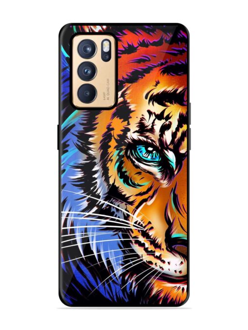 Colorful Lion Art Glossy Metal Phone Cover for Oppo Reno 6 Pro (5G) Zapvi