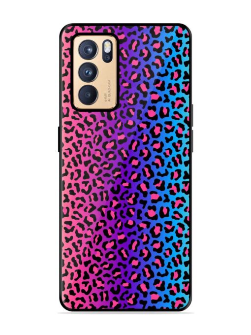 Colorful Leopard Seamless Glossy Metal Phone Cover for Oppo Reno 6 Pro (5G)