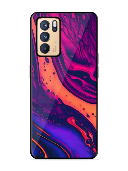 Fluid Blue Pink Art Glossy Metal Phone Cover for Oppo Reno 6 Pro (5G) Zapvi