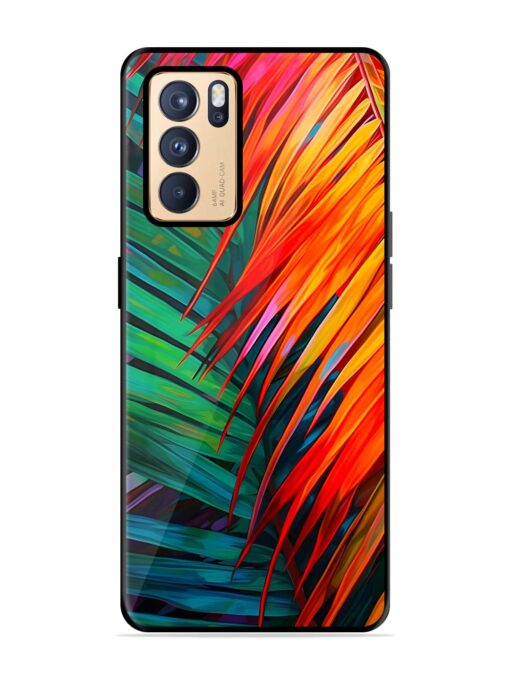 Painted Tropical Leaves Glossy Metal Phone Cover for Oppo Reno 6 Pro (5G)