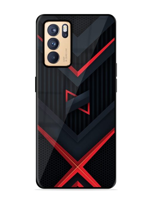 Red Gray Abstract Glossy Metal Phone Cover for Oppo Reno 6 Pro (5G) Zapvi