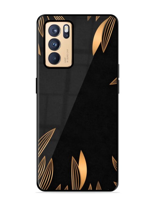 Golden Leaf Pattern Glossy Metal Phone Cover for Oppo Reno 6 Pro (5G) Zapvi