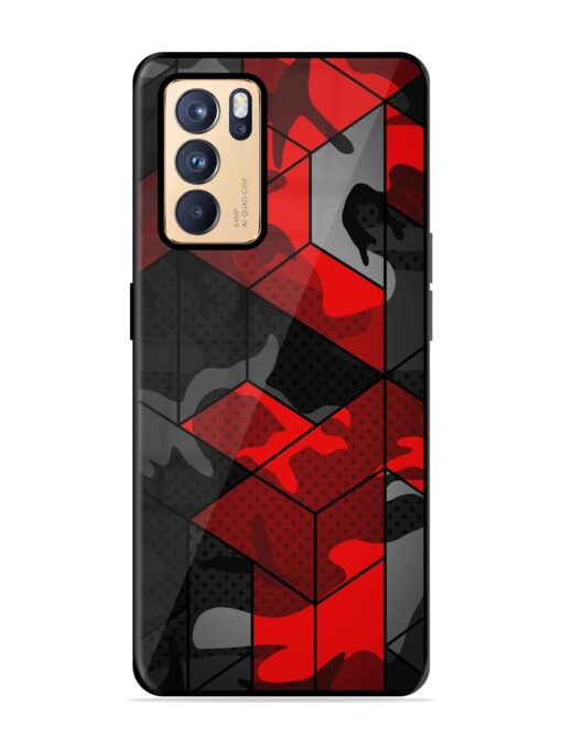 Royal Red Camouflage Pattern Glossy Metal Phone Cover for Oppo Reno 6 Pro (5G) Zapvi