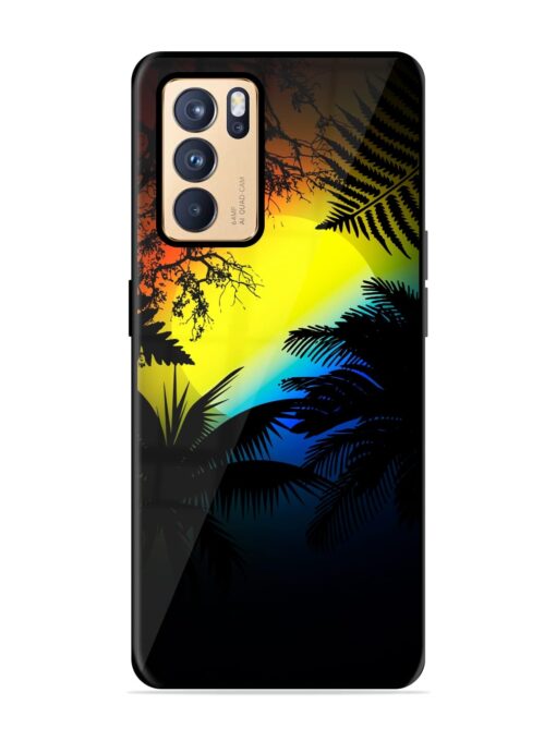 Colorful Sunset With Palm Trees Glossy Metal Phone Cover for Oppo Reno 6 Pro (5G) Zapvi