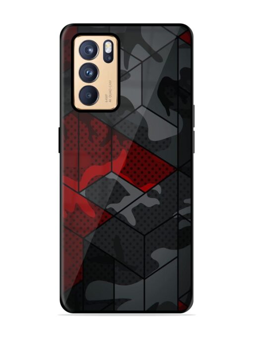 Red And Grey Pattern Glossy Metal Phone Cover for Oppo Reno 6 Pro (5G) Zapvi