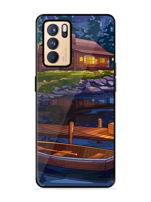 Village Night Scene Glossy Metal Phone Cover for Oppo Reno 6 Pro (5G)