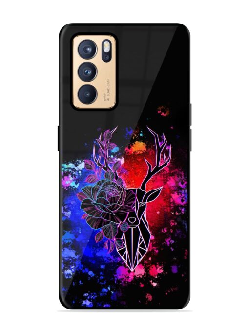 Floral Deer Art Glossy Metal Phone Cover for Oppo Reno 6 Pro (5G) Zapvi