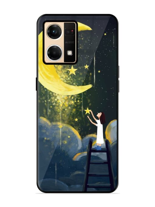 Moonlight Healing Night Illustration Glossy Metal TPU Phone Cover for Oppo Reno 7 (4G)