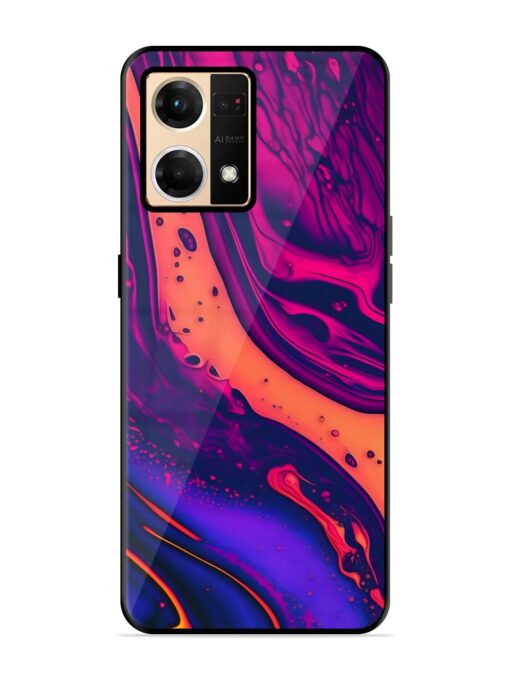 Fluid Blue Pink Art Glossy Metal Phone Cover for Oppo Reno 7 (4G) Zapvi