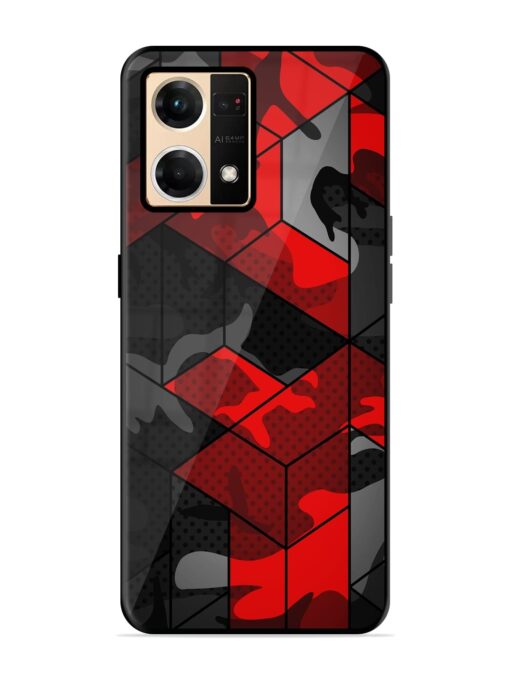 Royal Red Camouflage Pattern Glossy Metal Phone Cover for Oppo Reno 7 (4G) Zapvi