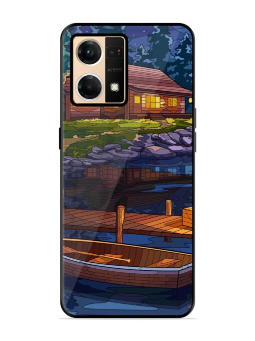 Village Night Scene Glossy Metal Phone Cover for Oppo Reno 7 (4G) Zapvi