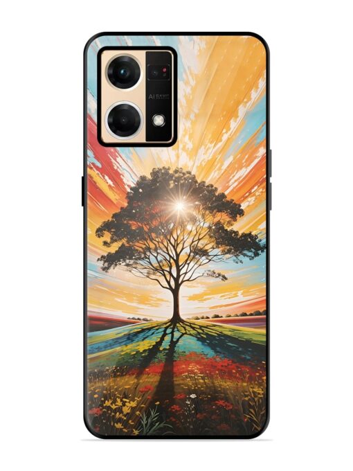 Abstract Tree Colorful Art Glossy Metal Phone Cover for Oppo Reno 7 (4G)