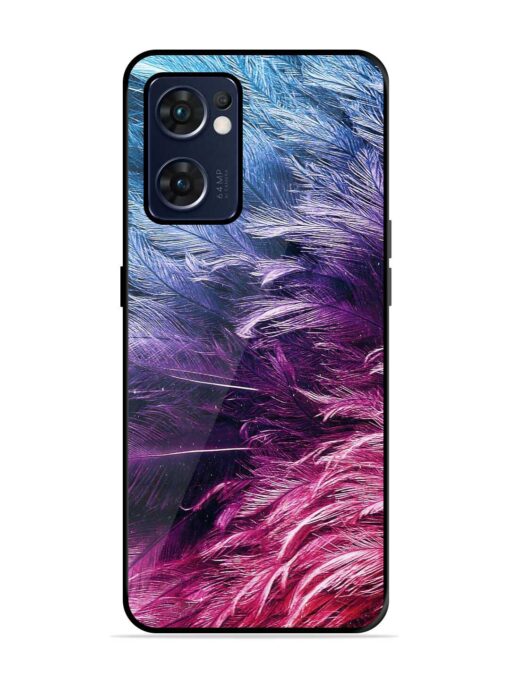 Light Grey Feather Background Glossy Metal Phone Cover for Oppo Reno 7 (5G) Zapvi