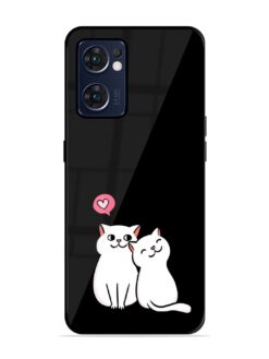 Cat Love Glossy Metal Phone Cover for Oppo Reno 7 (5G)