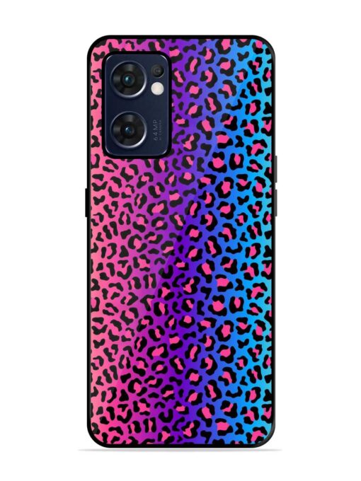 Colorful Leopard Seamless Glossy Metal Phone Cover for Oppo Reno 7 (5G) Zapvi