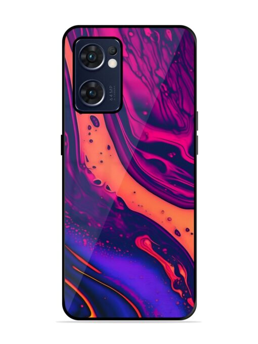 Fluid Blue Pink Art Glossy Metal Phone Cover for Oppo Reno 7 (5G) Zapvi