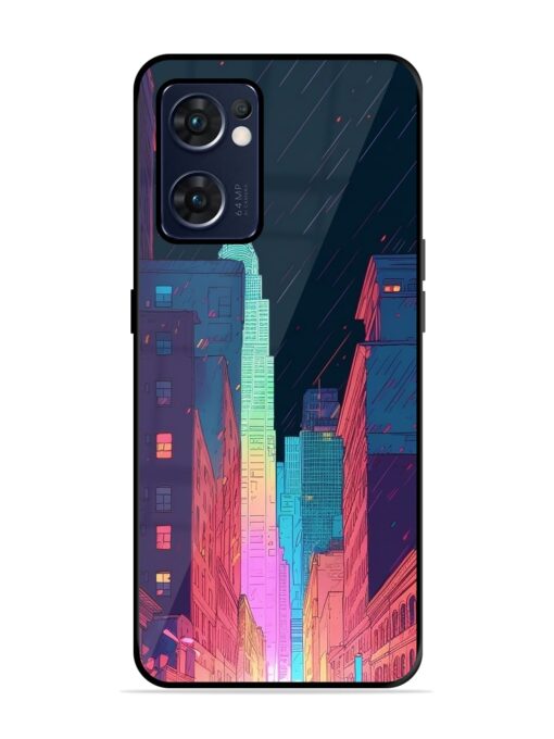 Minimal City Art Glossy Metal Phone Cover for Oppo Reno 7 (5G) Zapvi