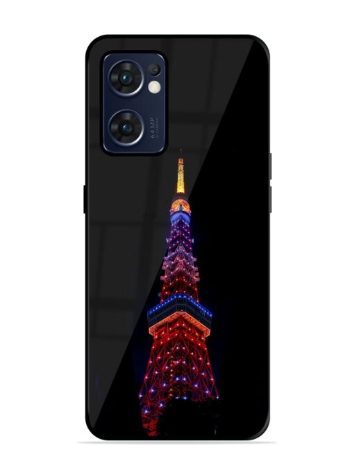 Eiffel Tower Night View Glossy Metal Phone Cover for Oppo Reno 7 (5G) Zapvi