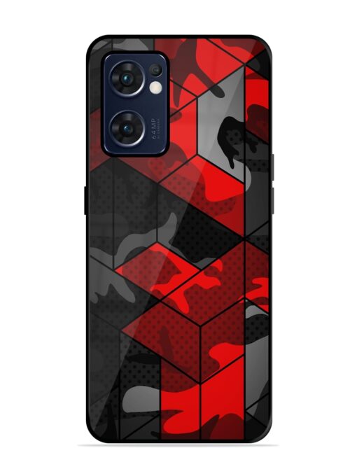 Royal Red Camouflage Pattern Glossy Metal Phone Cover for Oppo Reno 7 (5G) Zapvi