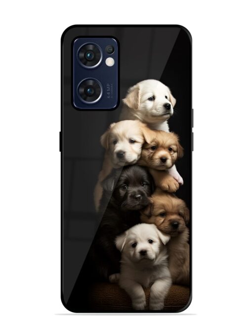 Cute Baby Dogs Glossy Metal Phone Cover for Oppo Reno 7 (5G)