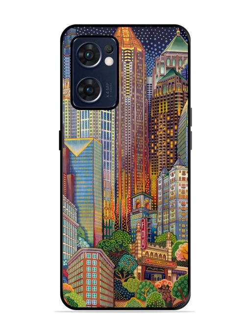 Cityscapes Art Glossy Metal Phone Cover for Oppo Reno 7 (5G)