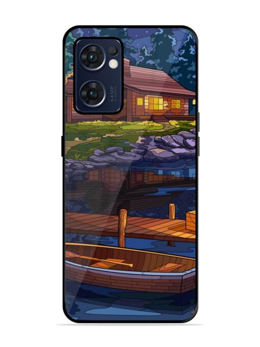 Village Night Scene Glossy Metal Phone Cover for Oppo Reno 7 (5G) Zapvi