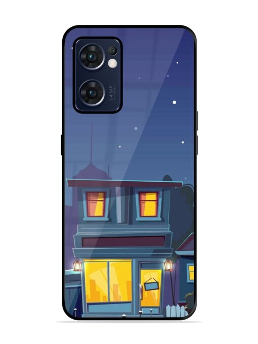 Vector Night House Glossy Metal Phone Cover for Oppo Reno 7 (5G) Zapvi