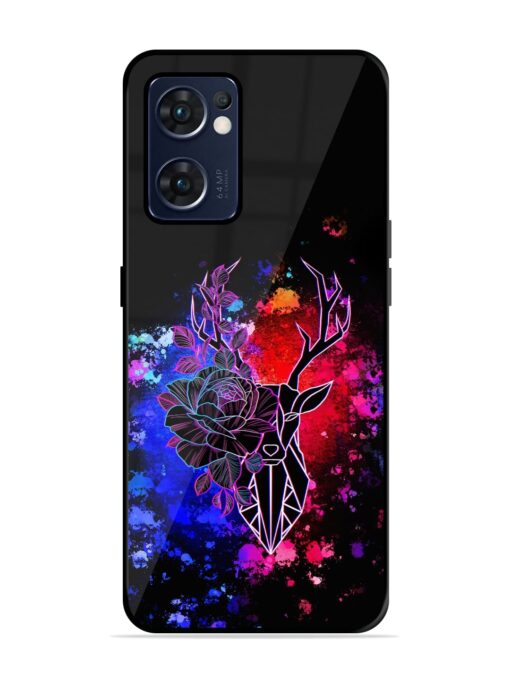 Floral Deer Art Glossy Metal Phone Cover for Oppo Reno 7 (5G)