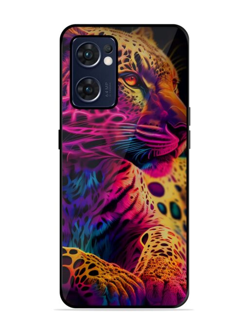 Leopard Art Glossy Metal Phone Cover for Oppo Reno 7 (5G) Zapvi