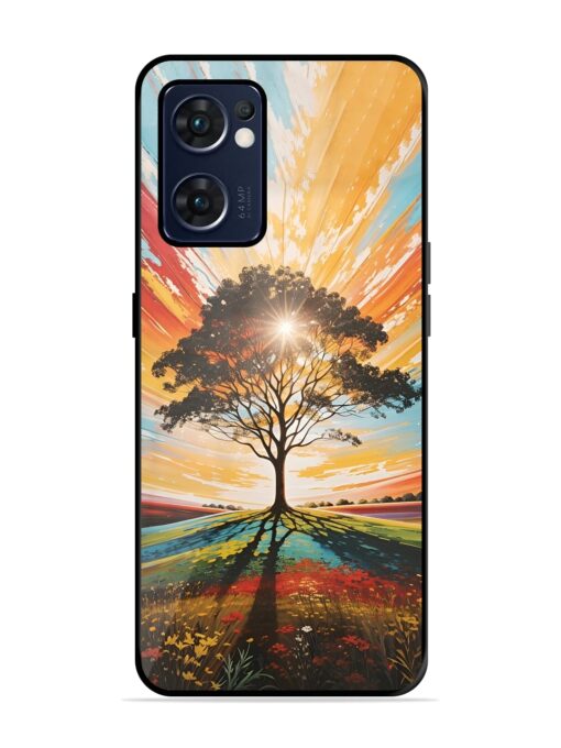 Abstract Tree Colorful Art Glossy Metal Phone Cover for Oppo Reno 7 (5G) Zapvi