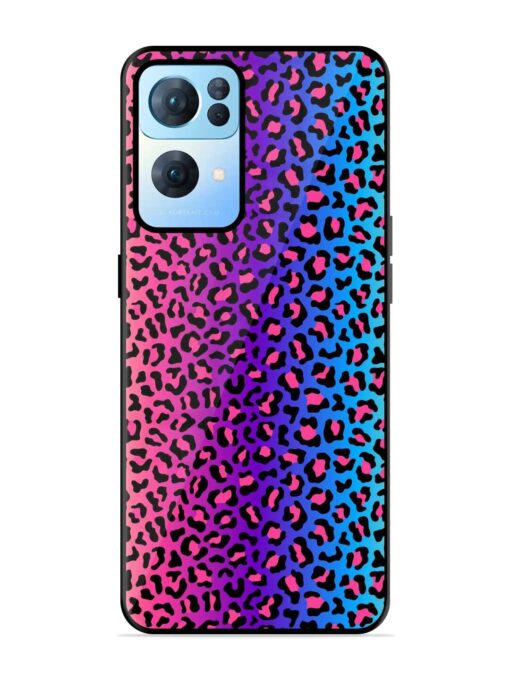 Colorful Leopard Seamless Glossy Metal Phone Cover for Oppo Reno 7 Pro (5G) Zapvi