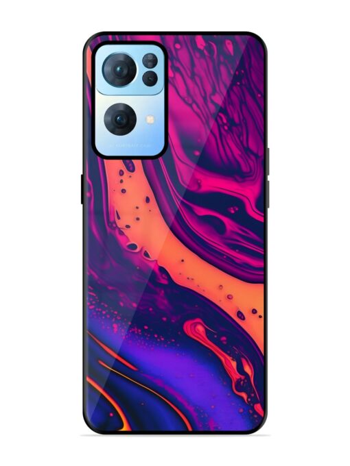 Fluid Blue Pink Art Glossy Metal Phone Cover for Oppo Reno 7 Pro (5G) Zapvi