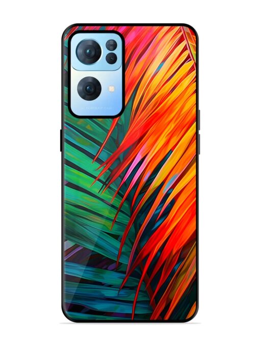 Painted Tropical Leaves Glossy Metal Phone Cover for Oppo Reno 7 Pro (5G) Zapvi