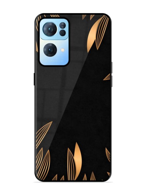 Golden Leaf Pattern Glossy Metal Phone Cover for Oppo Reno 7 Pro (5G) Zapvi