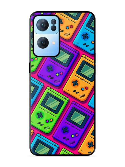 Game Seamless Pattern Glossy Metal Phone Cover for Oppo Reno 7 Pro (5G)