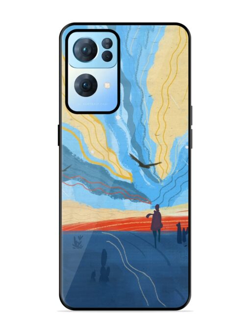 Minimal Abstract Landscape Glossy Metal Phone Cover for Oppo Reno 7 Pro (5G) Zapvi