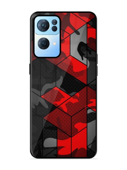 Royal Red Camouflage Pattern Glossy Metal Phone Cover for Oppo Reno 7 Pro (5G) Zapvi