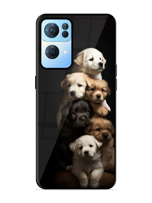 Cute Baby Dogs Glossy Metal Phone Cover for Oppo Reno 7 Pro (5G) Zapvi