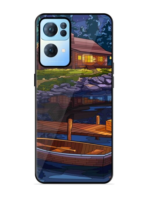 Village Night Scene Glossy Metal Phone Cover for Oppo Reno 7 Pro (5G) Zapvi