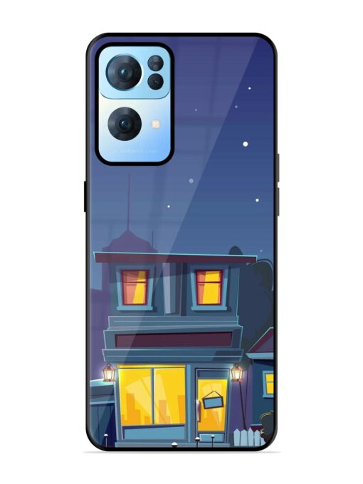 Vector Night House Glossy Metal Phone Cover for Oppo Reno 7 Pro (5G) Zapvi