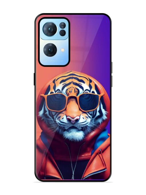 Tiger Animation Glossy Metal Phone Cover for Oppo Reno 7 Pro (5G)