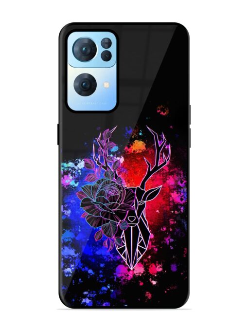 Floral Deer Art Glossy Metal Phone Cover for Oppo Reno 7 Pro (5G) Zapvi