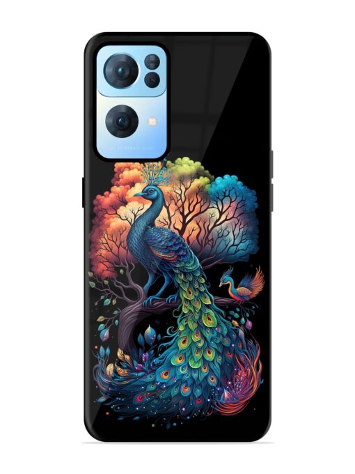 Peacock Tree Art Glossy Metal Phone Cover for Oppo Reno 7 Pro (5G) Zapvi