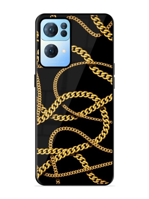 Decorative Golde Chain Glossy Metal Phone Cover for Oppo Reno 7 Pro (5G)