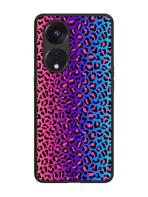 Colorful Leopard Seamless Glossy Metal Phone Cover for Oppo Reno 8T (5G) Zapvi