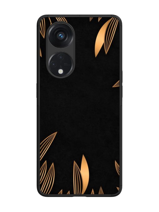 Golden Leaf Pattern Glossy Metal Phone Cover for Oppo Reno 8T (5G)