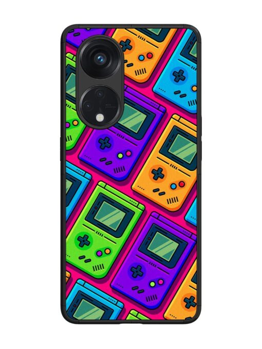 Game Seamless Pattern Glossy Metal Phone Cover for Oppo Reno 8T (5G) Zapvi